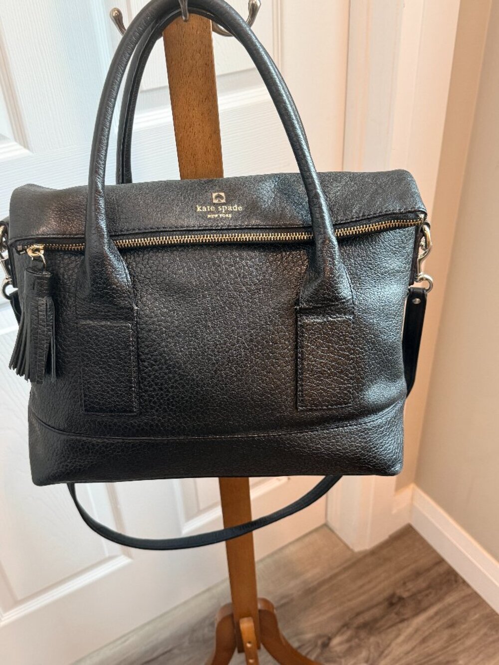 Kate Spade New York Black Pebbled Leather Satchel Crossbody Bag + Dust Bag